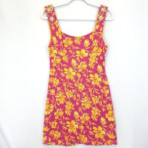 Zara Dress Embellished Women M Pink Yellow Floral Sleeveless Open Back Beachy